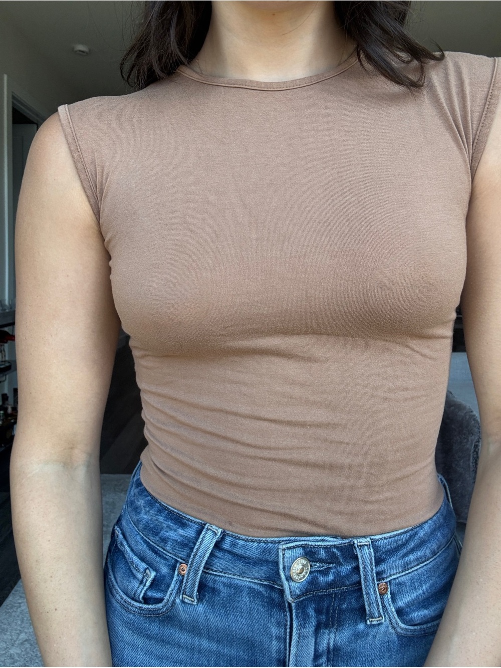 Missguided Brown Sleeveless Crewneck Bodysuit